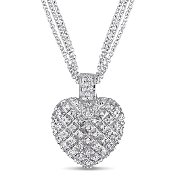 GemsChest Sterling Silver Cubic Zirconia Two-Tone Open Heart Journey Pendant Necklace 18 Chain 